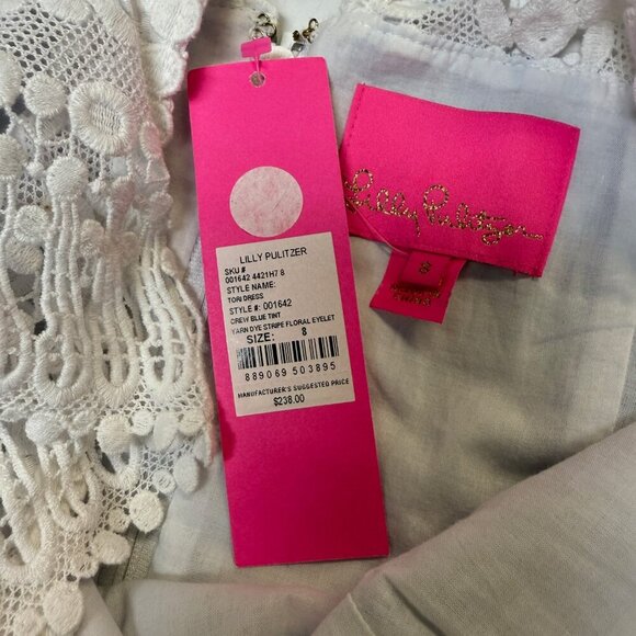 Lilly Pulitzer Tori Dress Size 8 Crew Blue Floral Eyelet NWT - Picture 9 of 15
